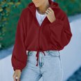thumbnail image 1 of IROINID Veste Courte Décontractée pour Femmes Couleur Unie à Fermeture Éclair Manches Longues, Vin, 1 of 9