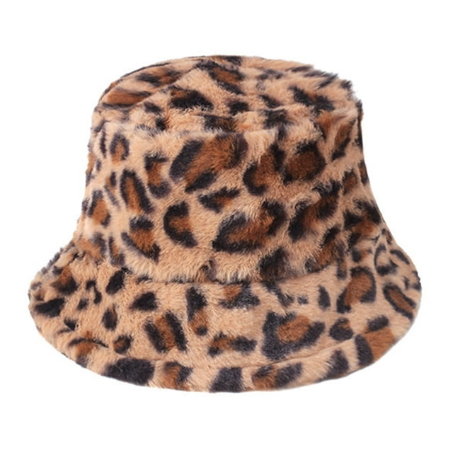 Chapeau de Pêcheur Hiver Léopard Impression Épaisse Coupe-Vent Sangle Fixe Résistant au Froid Couleur Plate Haut Correspondant Réglable Dame Chapeau d'Extérieur