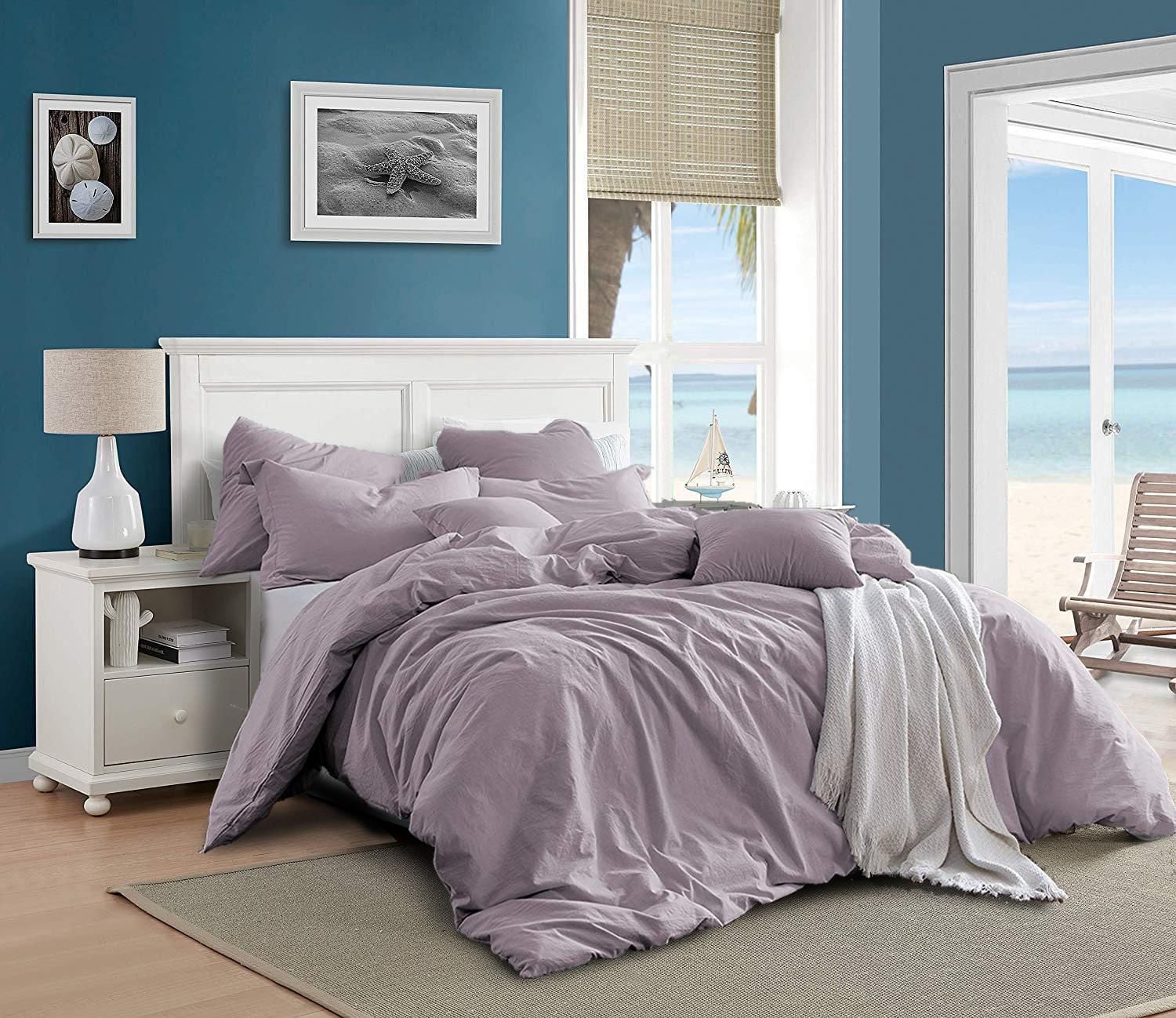 Swift Home 100% Cotton Solid Prewashed Duvet Cover Set, Double/Queen, Lavender
