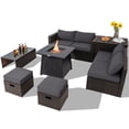 thumbnail image 1 of Topbuy 9 Pieces Outdoor Patio Furniture Set with 30" Propane Fire Pit Table Outdoor PE Wicker Space-Saving Sectional Sofa Set with Storage Box and Cushions Grey, 1 of 10
