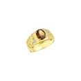 thumbnail image 3 of RYLOS Men's Rings 14K Yellow Gold Designer Nugget Ring Oval 9X7MM Gemstone & Diamonds  Smoky Quartz June Birthstone Rings For Man Size 10, 3 of 7