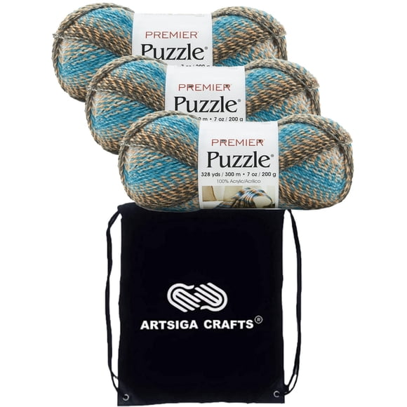 Premier Yarns Puzzle Jigsaw 1050-02 (3-Skeins - Same Dye Lot) Chunky Bulky #5 100% Acrylic Yarn for Crocheting and Knitting with Project Bag