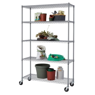 Trinity - Étagère grillagée à 5 tablettes pour l’extérieur | 48 po x 18 po x 72 po | NSF | Avec roulettes | Gris