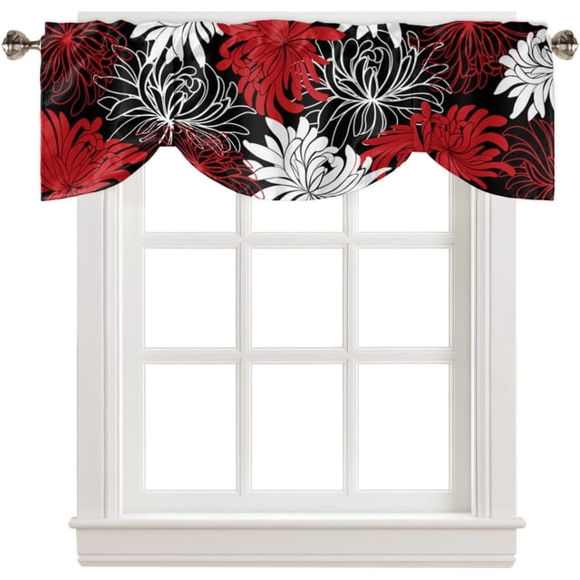 Dahlia Valance Curtains, Red Valances for Windows,Tie Up Kitchen Curtains 54x18in Bathroom Curtains Window,Kitchen Valances for Windows,Kitchen Window Curtains Over Sink Valances