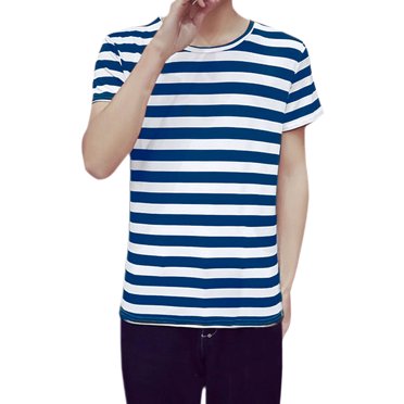 INSPIRE CHIC T-Shirt pour Homme à Rayures Vintage Col Rond Manches Courtes T-Shirt 38 Bleu Royal