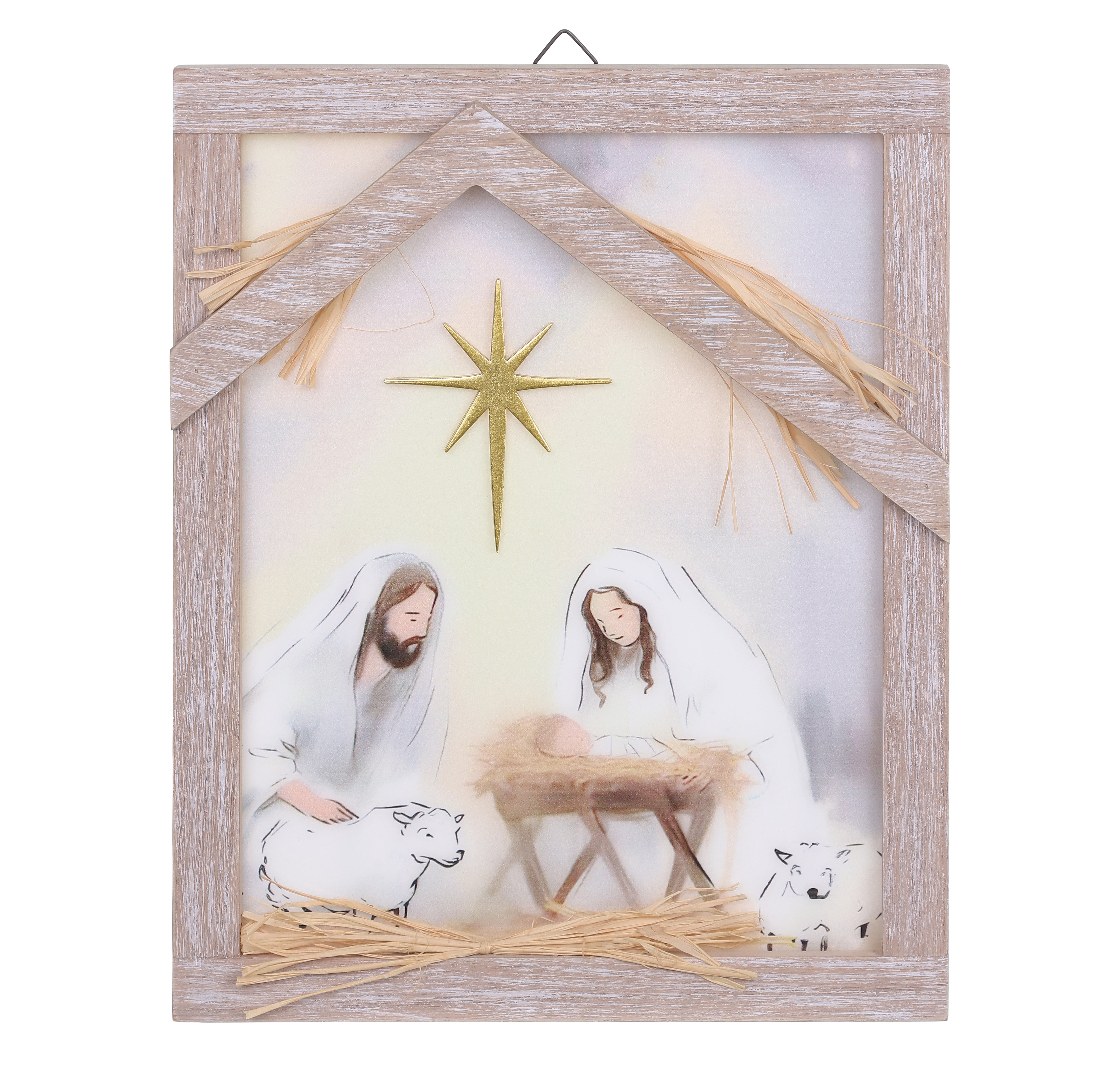 HOLIDAY TIME 11.75 IN Nativity Wooden Framed Wall Decor, 80% MDF 20% PP Holy Family Christmas Scene Wall Hanging