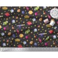thumbnail image 3 of Soimoi Rayon Fabric Spaceship,Star & Telescope Cartoon Fabric Prints by Yard 56 Inch Wide, 3 of 3