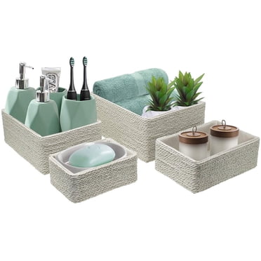 Sorbus Storage Baskets 4-Piece Set - Stackable Woven Basket Paper Rope Bin Boxes for Makeup, Bathroom, Office Supplies, Bedroom, Closet (Beige)