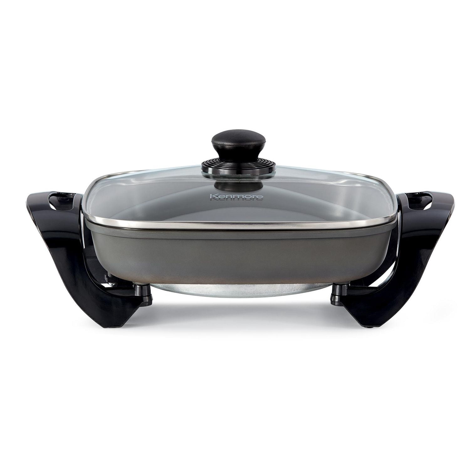Kenmore Non-Stick Electric Skillet, 12x12" with Glass Lid, Black/Grey