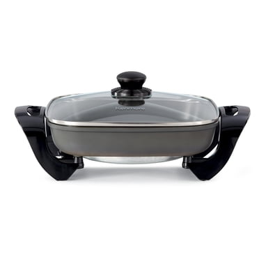Kenmore Non-Stick Electric Skillet, 12x12" with Glass Lid, Black/Grey