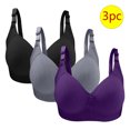 thumbnail image 2 of VEKDONE 3PC Woman's Large Size Solid Color Without Steel Ring Gathering Comfortable Bras Daily Bra Purple 36/80, 2 of 3