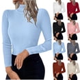 thumbnail image 1 of QATAINLAV Chandails à Col Roulé pour Femmes Ajustés à Manches Longues, Chandail en Tricot Côtelé de Base Thermique, Hauts, Rouge, P, 1 of 10