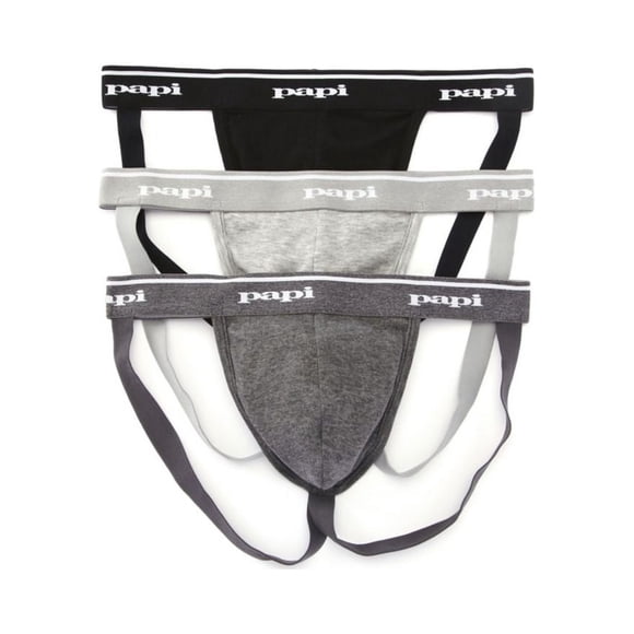Jockstraps en Coton pour Hommes Papi 705910W - Lot de 3 (Noir/gris Assortis S)