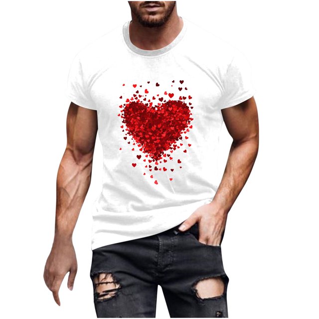 Yuzhih T-Shirts Assortis de la Saint-Valentin pour Couples, Mignons, Imprimés, Manches Courtes, Hauts Unisexes, Grande Taille, Col Rond