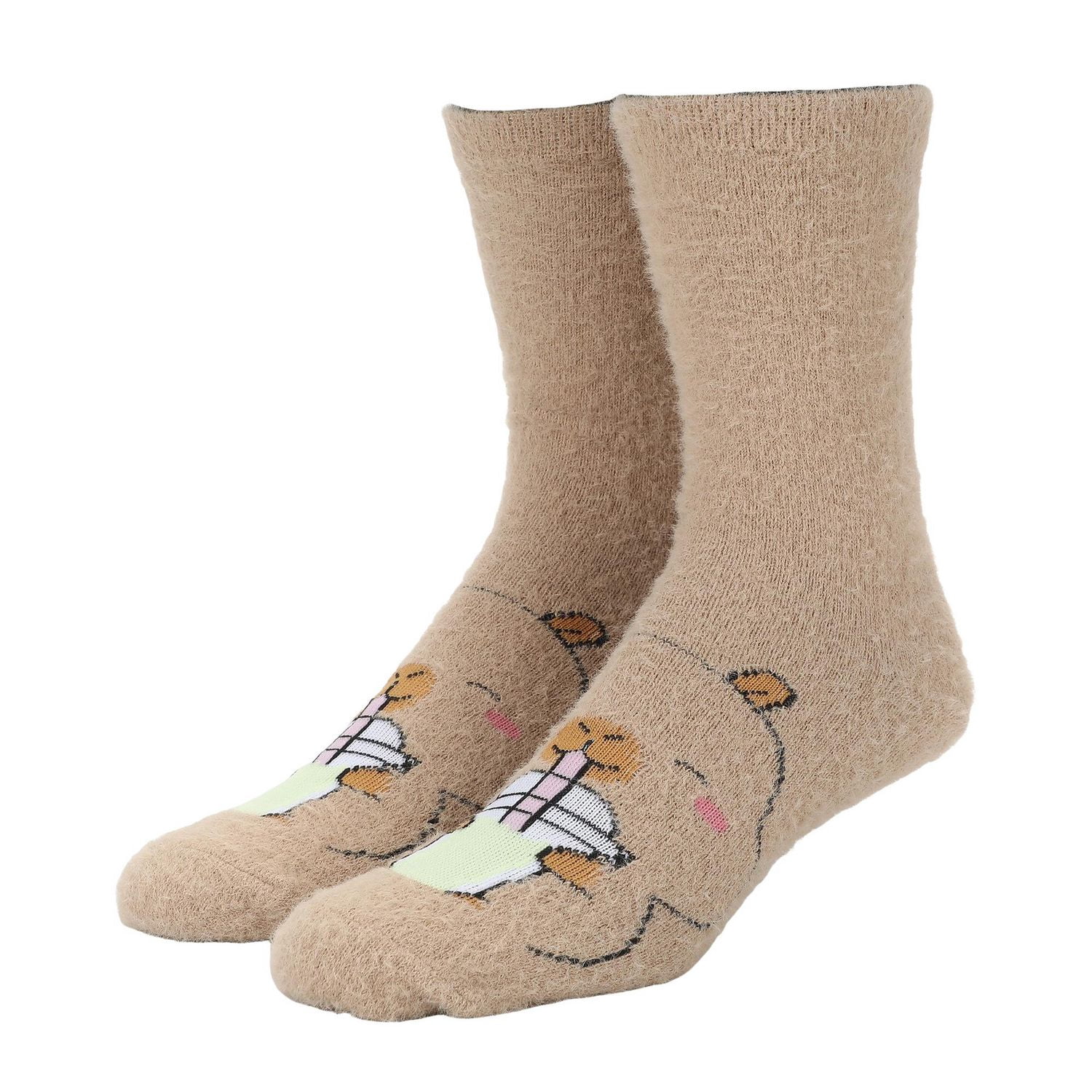 Capyfun Chaussettes Mi-Mollet Douillettes En Peluche Capybara Boba Pour Enfants, Beige, 1 Paire