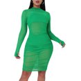 thumbnail image 1 of Kmbangi Female Solid Color O-Neck Long Sleeve See-Throught Dress+ Vest+ Shorts, 1 of 3