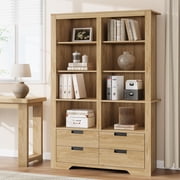 BeesClover Farmhouse Bookcase with Storage Drawers, 72 Inch Tall Freestanding Bookshelf, Floor Standing Display Shelves for Living Room, Bedroom, Home Office, 4-Drawer Book Shelf for Home Organization