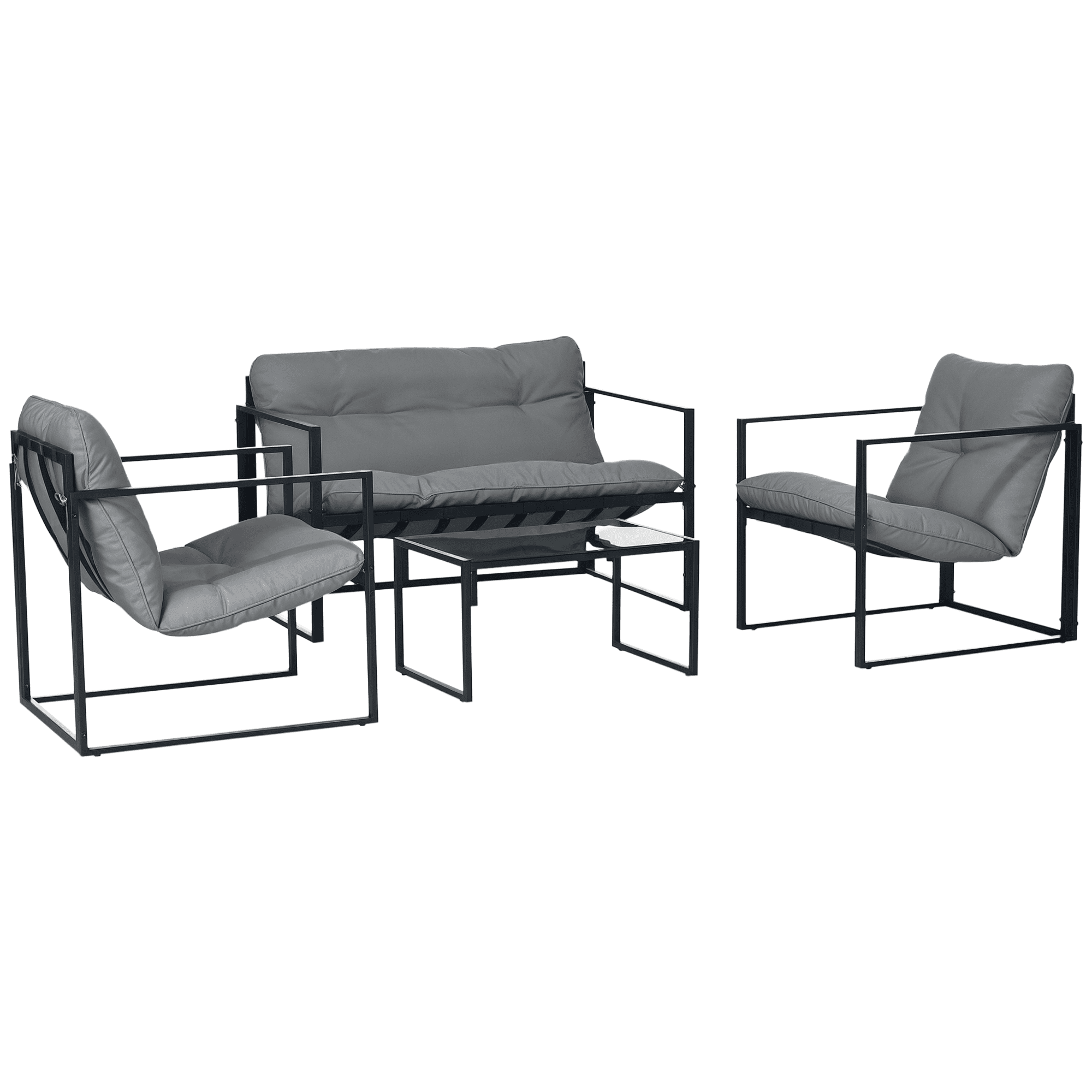 Outsunny Ensemble de Mobilier de Patio 4 Pcs avec Table en Verre Trempé Canapé Gris