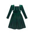 thumbnail image 1 of Robe Fille Velours Vert Noël Perle Manches Longues Vacances Hiver 10 Ans, 1 of 6