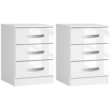HOMCOM Nightstand Set of 2, Bedside Tables with 3 High Gloss Drawers