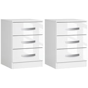 HOMCOM Nightstand Set of 2, Bedside Tables with 3 High Gloss Drawers
