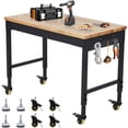 thumbnail image 1 of EDTara Adjustable Height Workbench, 60"x22", Heavy Duty Rubberwood Top, 2000 lbs Capacity, Mobile Workstation with Drawer, Pegboard, Power Outlets, and Lockable Wheels for Garage & Workshop, 1 of 7
