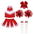 thumbnail image 3 of Fldy High School Girls Cheer Leader Cheerleading Uniform Outfit Matching Pom Poms and Socks B Red 10, 3 of 5