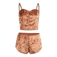 thumbnail image 2 of Women 2PCS Lingerie Set Slim Solid Sling Crop Top Short Elastic Band Pants, 2 of 9