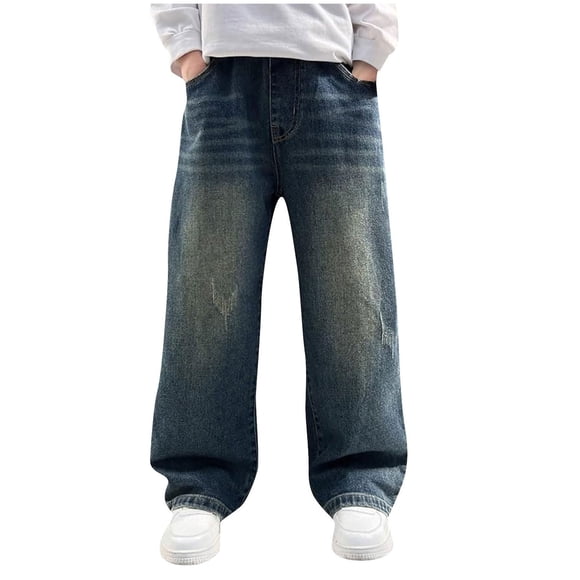 Zanarzt Boys Baggy Jeans Kids Loose Boys Jeans Spring Fall Teenagers Fashionable Ripped Jeans Straight Leg Pant Child,11-12 Years