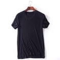 thumbnail image 4 of JDQJBZ Mens Solid Color V Neck Short Sleeve Sleepshirt Casual Pajama Top, 4 of 4