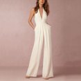 thumbnail image 2 of EQWLJWE Pantalon pour Femmes Combinaison Ample Aguichant Sans Manches à Col Suspendu avec Poche, Couleur Unie pour Femmes, 2 of 6