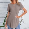 thumbnail image 2 of cfhntfmh Women's Ribbed Tops Short Sleeve Casual Basic Summer Tees Solid Crew Neck Curvy Hem T Shirt, 2 of 7
