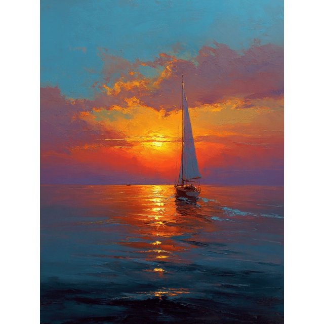 Qisvanset Vibrant Sunset Reflection Canvas Print 12x16 Inch Hotel Lobby Art