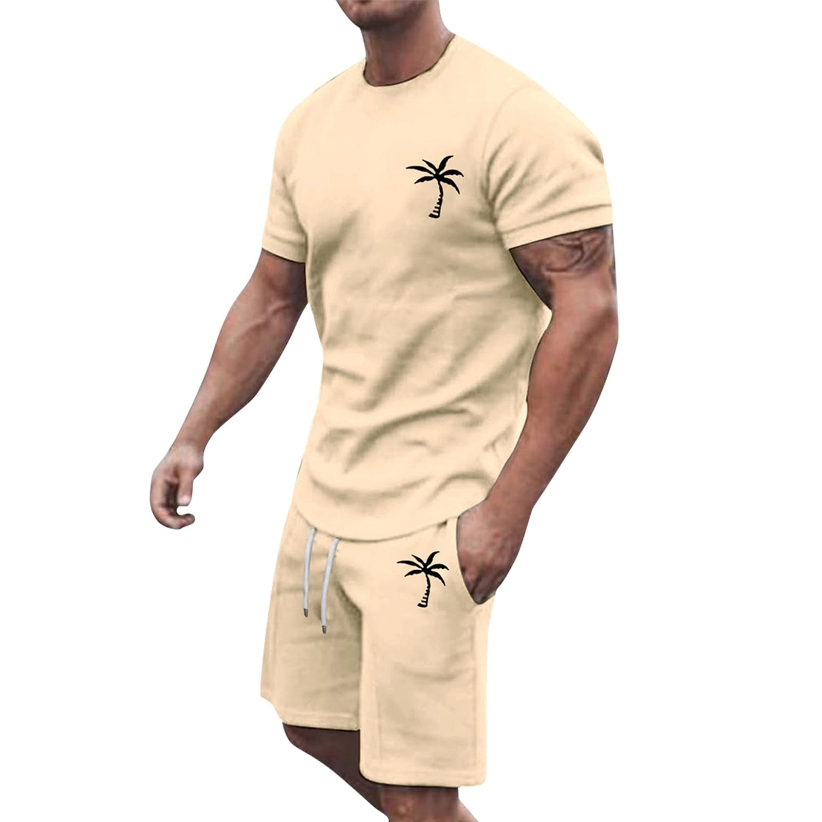 Men's Summer Tracksuit 3 Piece Plus Size Short Sleeve Big Men Suits O Neck athletic Suit 3 Piece Mens Suit Casual Color Block Drawstring Graduation Suits Waist Tracksuit Set