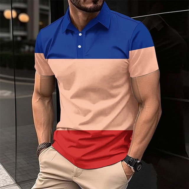 Shirts for Men, Men Casual Printed Short Sleeve Turn Down Collar Buttons Side Split T-Shirt Blouse Tops