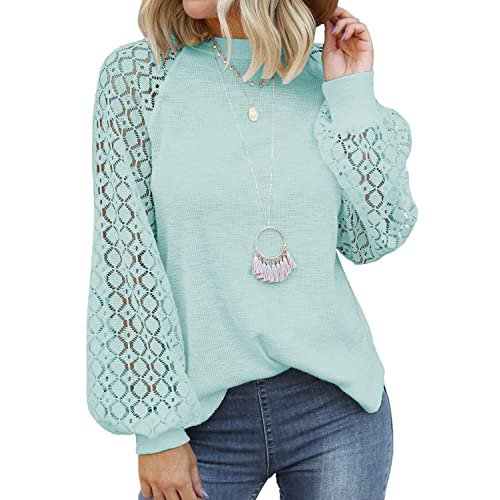 T-shirts Décontractés à Manches Longues pour Femmes, Vert Clair, M