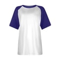 thumbnail image 3 of Womens Summer Raglan T-Shirts Color Block Plus Size Baseball Tees Casual Short Sleeve Loose Pullover Dark Blue, S, 3 of 5