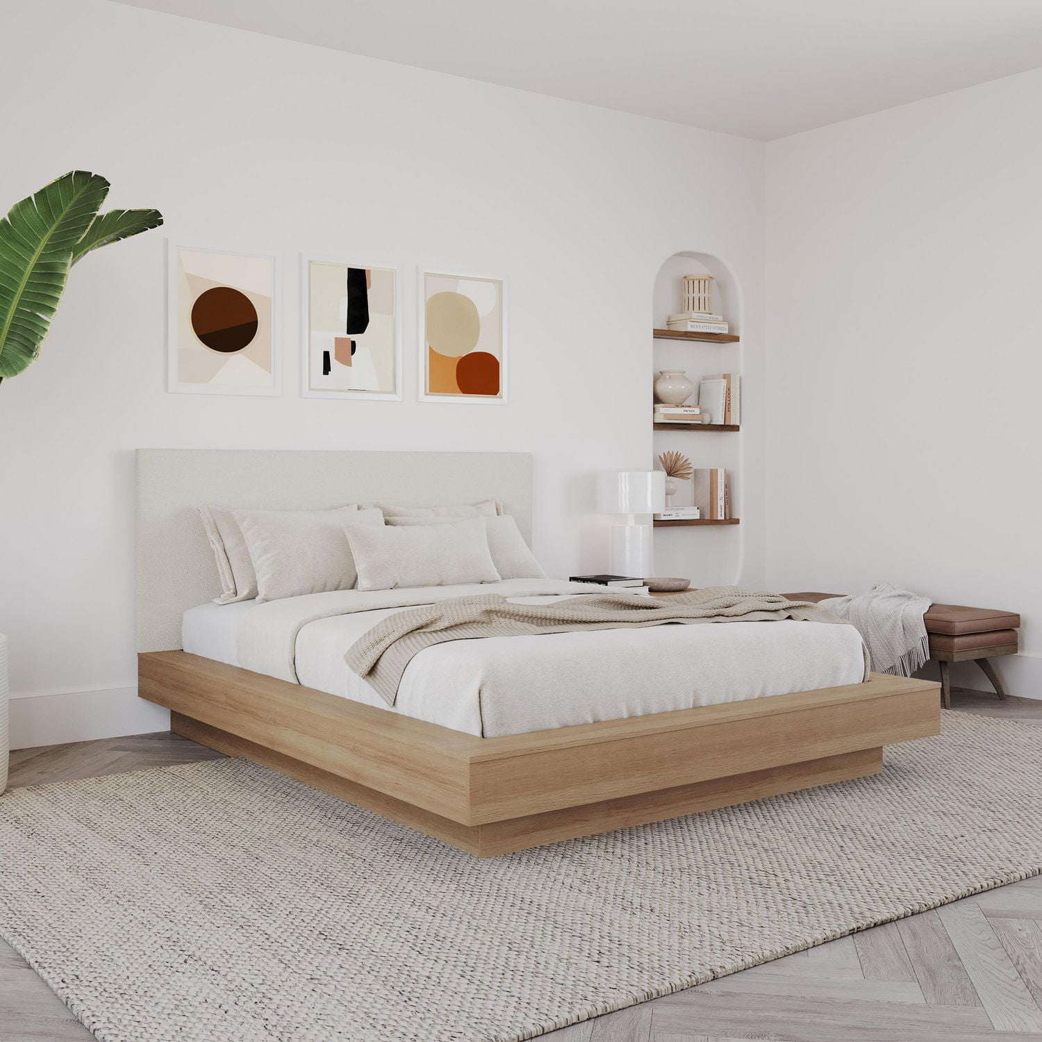 Marko 3 Piece Bedroom Set with Platform Bed, Upholstered Headboard and Nightstand