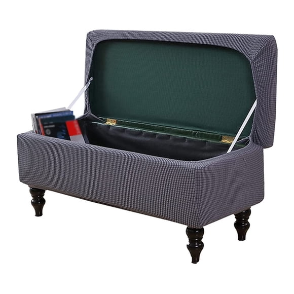 Rectangle Stretch Ottoman Slipcover Small Plaid Knit Footstool Protector Cover Removable Washable Slipcover Green actual_color darkgrey