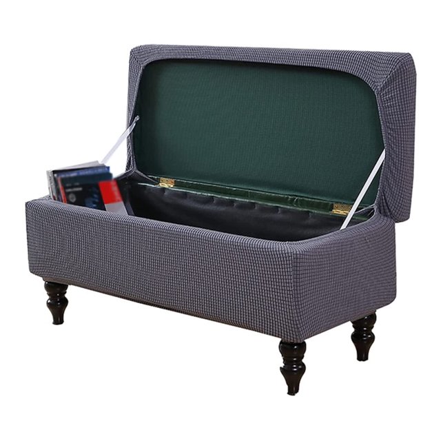 Rectangle Stretch Ottoman Slipcover Small Plaid Knit Footstool Protector Cover Removable Washable Slipcover Green actual_color darkgrey