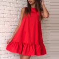 thumbnail image 2 of AMERTEER Mode Femmes Casual O-Neck Solide Veste de Couleur Sans Manches Douce Robe Plissée, 2 of 5