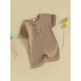 thumbnail image 3 of Faithtur Baby Boys Girls Jumpsuit, Short Sleeve Button Down Round Neck Solid Color Romper Shorts, 3 of 9