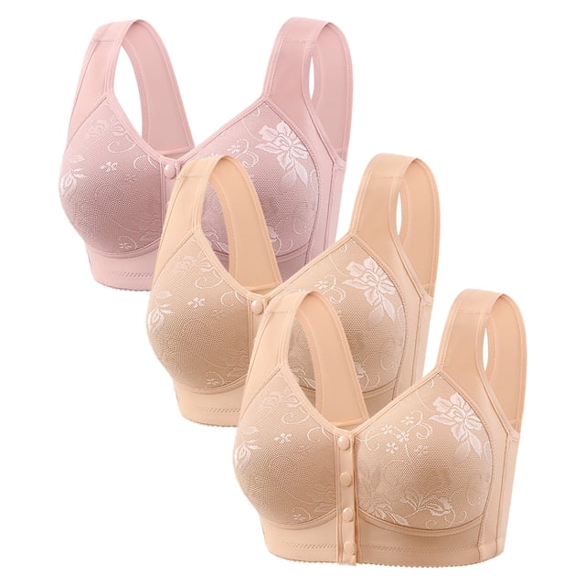Diufon 3 Pack Wide Strap Bra for Women Everyday Front Closure Wireless Full Coverage Bras Soft Breathable Bra