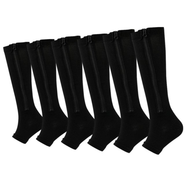 Aosijia 5 Pairs Unisex Compression Socks Toe Open Leg Support Stocking Knee High Socks with Zipper for Mens Womens M