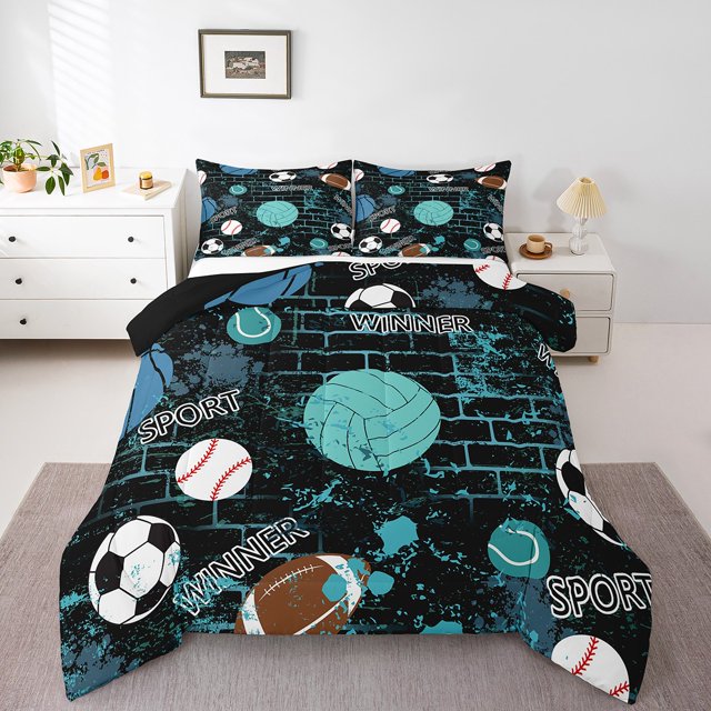 Erosebridal Volleyball Baseball Bedding Twin Comforter Set,Splash Soccer Down Comforter,Ball Gaming Decor,Reversible,Lightweight,2-Piece