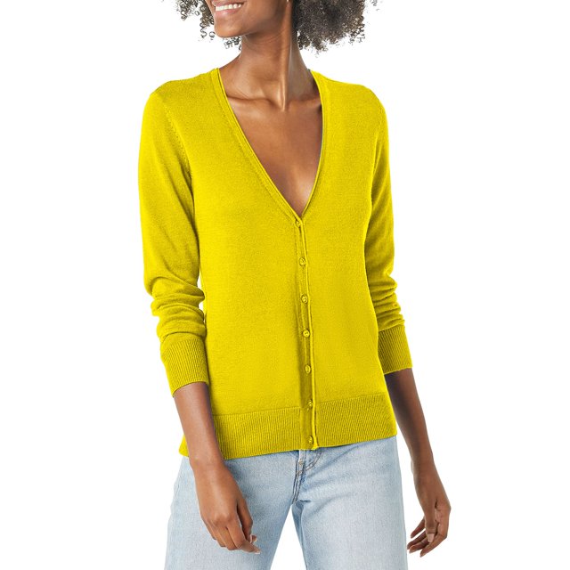 Baberdicy Sweaters for Women Ladies' Solid Tone Buttoned Mercerized Cotton Loose Sweater with Cardigan Jacket Womens Sweaters Yellow