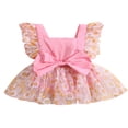thumbnail image 1 of Infant Baby Girls Romper Bodysuit Ruffle Sleeve Flower Print Bowknot Tulle Dress Jumpsuit, 1 of 7