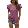 thumbnail image 1 of Birdeem T-Shirts à Col en V Uni à Manches Courtes avec Revers pour Femmes, 1 of 5