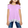 thumbnail image 1 of Mefallenssiah Filles Chemise Col Rond Couches Impression Manches Courtes Mignon Enfants Chemisier Dentelle Tee top, 1 of 1