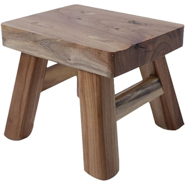 Small wooden step stool for children, non-slip square seat for kitchen, bathroom (varnished)